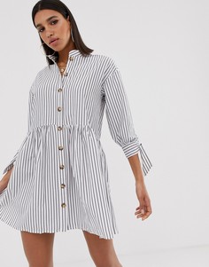 Свободное платье мини в полоску на пуговицах с завязками на рукавах ASOS DESIGN-Мульти