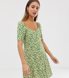 Зеленое платье мини с квадратным вырезом и цветочным принтом New Look-Красный