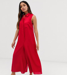 Повседневный комбинезон-кюлоты с отделкой в стиле рубашки ASOS DESIGN Petite-Красный
