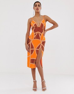 Платье-футляр миди с отделкой на вставках ASOS DESIGN-Красный