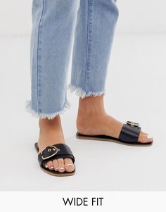 Черные кожаные сандалии для широкой стопы с пряжками ASOS DESIGN-Черный