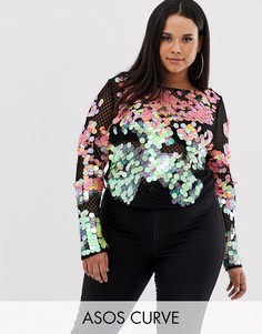 Сетчатый топ с отделкой пайетками ASOS DESIGN Curve-Мульти