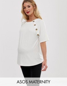 Топ с короткими рукавами и пуговицами ASOS DESIGN Maternity-Кремовый