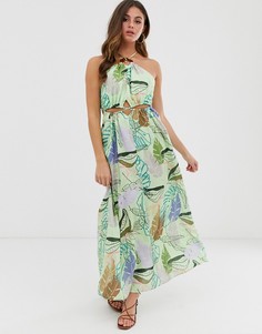 Платье макси с халтером и тропическим принтом ASOS DESIGN-Мульти