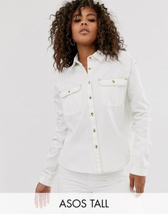 Белая свободная джинсовая рубашка ASOS DESIGN Tall-Белый