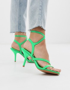 Ярко-зеленые босоножки на среднем каблуке с ремешками ASOS DESIGN-Зеленый
