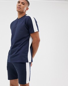 Темно-синяя свободная футболка от комплекта с полосой сбоку ASOS DESIGN-Темно-синий
