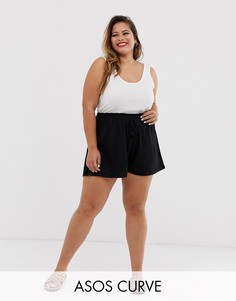Фактурная рубашка с присборенной талией и шнурком ASOS DESIGN Curve-Черный