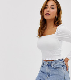 Топ с пышными рукавами и сборками ASOS DESIGN Petite-Кремовый