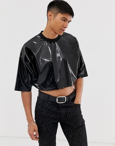 Черная укороченная oversize-футболка из винилового материала ASOS DESIGN-Черный