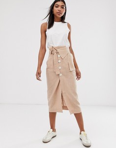 Повседневная юбка миди на пуговицах с поясом ASOS DESIGN-Мульти