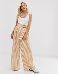 Широкие брюки в полоску с пряжкой под кокос ASOS DESIGN-Мульти
