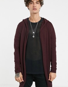 Бордовый кардиган без застежки с капюшоном и закругленным краем ASOS DESIGN-Красный