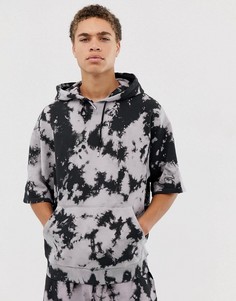 Комбинируемый черно-фиолетовый oversize-худи с короткими рукавами и эффектом кислотной стирки ASOS DESIGN-Черный