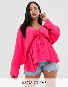Топ с рукавами \летучая мышь\" и поясом ASOS DESIGN Curve-Розовый