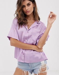 Свободная атласная рубашка с короткими рукавами ASOS DESIGN-Фиолетовый