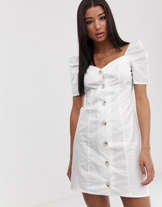 Белое платье мини на пуговицах с вырезом сердечком Missguided-Белый