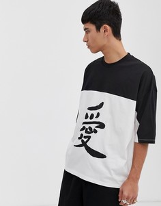 Oversize-футболка из плотной ткани с контрастной вставкой и принтом ASOS DESIGN-Черный