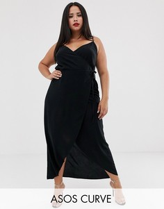 Платье макси с запахом ASOS DESIGN Curve-Черный