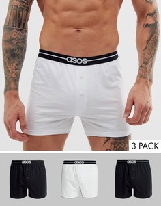 Трикотажные боксеры черного и белого цвета с фирменным поясом ASOS DESIGN - Набор из 3 пар со скидкой-Черный