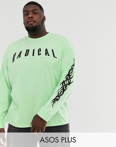 Свободная футболка с длинным рукавом и принтом на груди ASOS DESIGN Plus-Зеленый