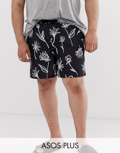 Черные шорты для плавания с цветочным рисунком ручной работы ASOS DESIGN Plus-Черный