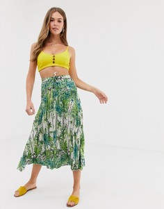 Плиссированная юбка миди с ботаническим принтом ASOS DESIGN-Мульти