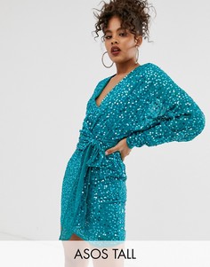 Платье мини с рукавами \летучая мышь\" и отделкой пайетками ASOS DESIGN Tall-Мульти