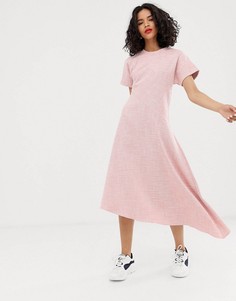 Розовое фактурное платье миди с короткими рукавами ASOS WHITE-Розовый