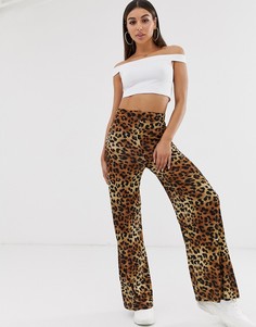 Широкие брюки с леопардовым принтом ASOS DESIGN-Мульти