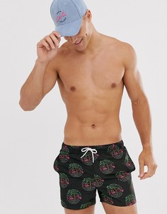 Шорты для плавания с пальмовым принтом ASOS DESIGN-Черный