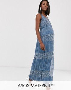 Платье макси с запахом и отделкой в виде цветов и линий ASOS DESIGN Maternity-Мульти