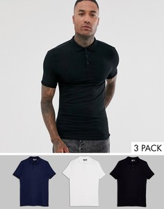 Набор из 3 облегающих трикотажных поло из органического хлопка ASOS DESIGN - Скидка-Мульти