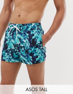 Темно-синие шорты для плавания с принтом тай-дай ASOS DESIGN Tall-Темно-синий