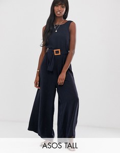 Мягкий джинсовый комбинезон с широкими штанинами и поясом ASOS DESIGN Tall-Синий