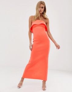 Платье макси с вырезом бандо и складками ASOS DESIGN-Оранжевый