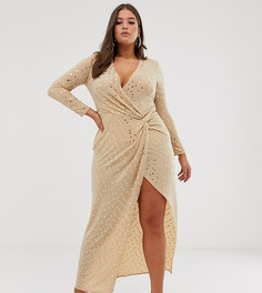 Золотистое эластичное платье макси с отделкой пайетками Flounce London Plus-Золотой