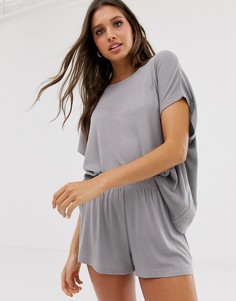 Комбинируемая трикотажная футболка в рубчик ASOS DESIGN-Серый