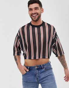 Укороченная oversize-футболка в полоску ASOS DESIGN-Темно-синий