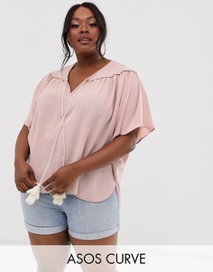 Свободный топ с веревочной отделкой ASOS DESIGN Curve-Розовый