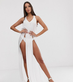 Эксклюзивное пляжное платье макси белого цвета с разрезом South Beach-Белый