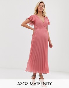 Фактурное платье миди с запахом и плиссировкой ASOS DESIGN Maternity-Розовый