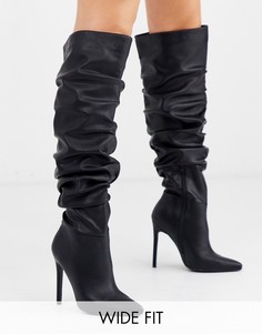 Черные высокие сапоги для широкой стопы на каблуке-шпильке со свободным голенищем ASOS DESIGN Carlotta-Черный