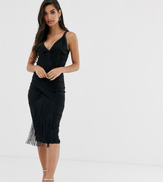 Платье миди с бахромой ASOS DESIGN Petite-Серый