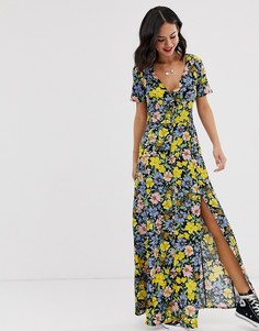 Черное платье макси на пуговицах с узором Miss Selfridge-Черный