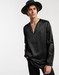 Черная атласная рубашка классического кроя ASOS DESIGN-Черный