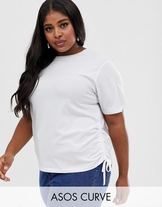 Футболка со сборками сбоку ASOS DESIGN Curve-Белый