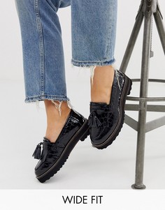 Черные кожаные лоферы на массивной подошве для широкой стопы ASOS DESIGN-Черный