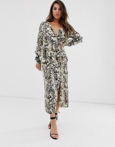 Платье миди с запахом и змеиным принтом ASOS DESIGN-Мульти