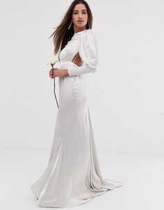 Атласное свадебное платье с юбкой годе и пышными рукавами ASOS EDITION-Белый